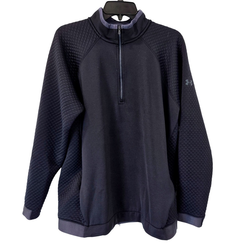 Under Armour Mens XL Pullover Black Quilted 1/4‎ Zip Jacket Athletic Activewear
